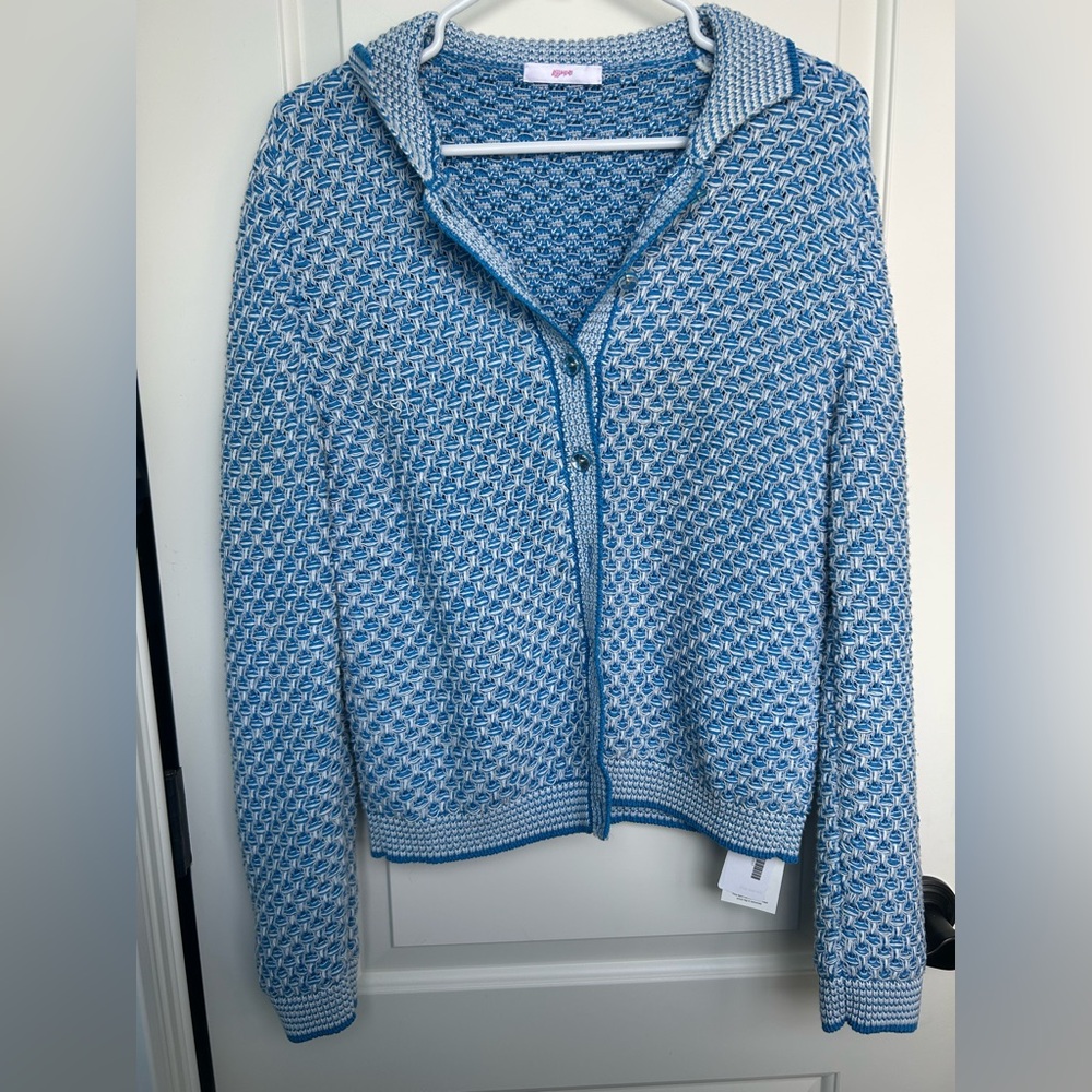 Leggiadro Blue and White Patterned Cotton Cardigan
